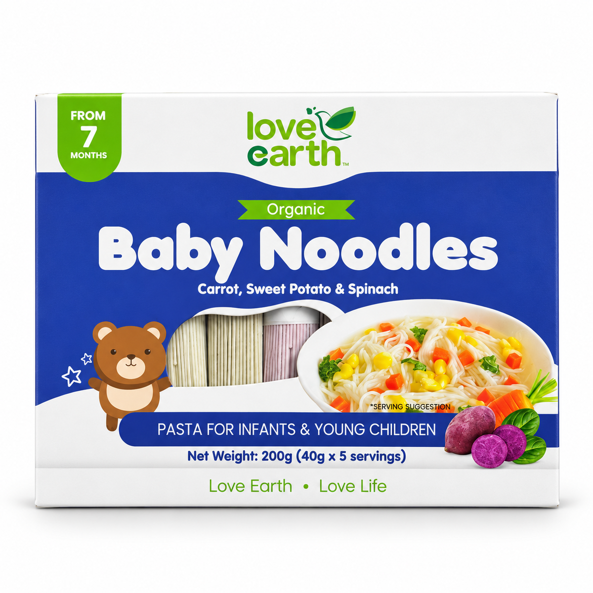 Love Earth Organic Baby Noodles Carrot, Sweet Potato & Spinach 200 g