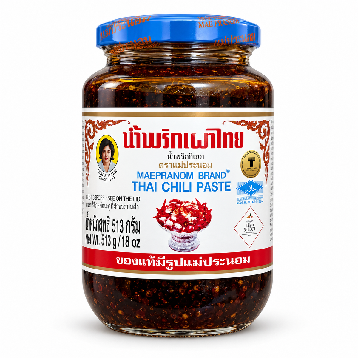 Maepranom Thai Chili Paste nam prik pao 513g jar