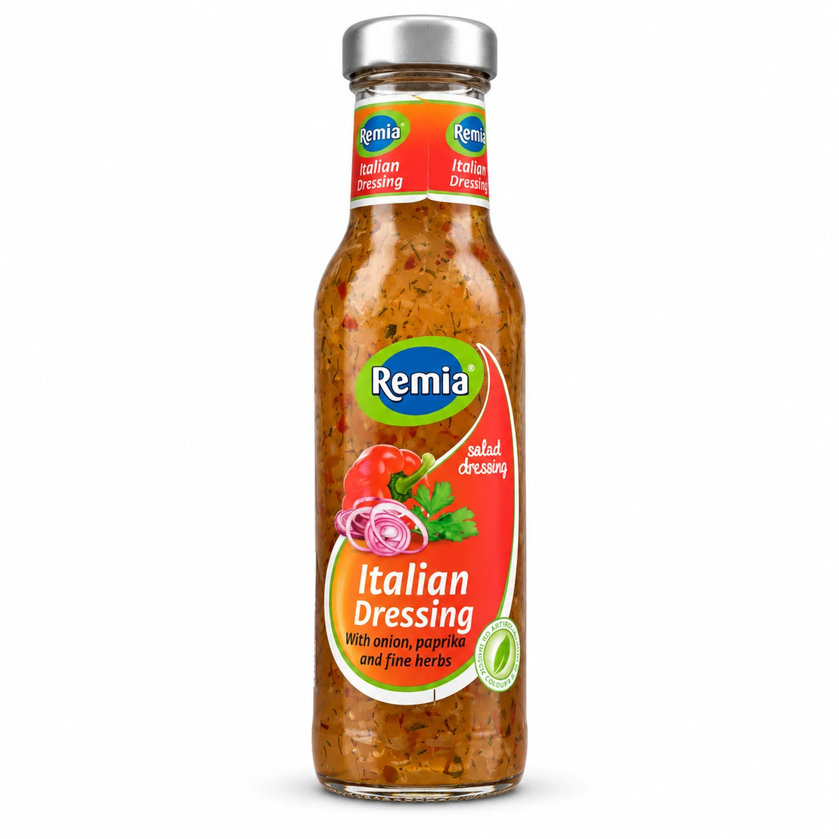 Remia Italian Salad Dressing with onion paprika and herbs glass bottle